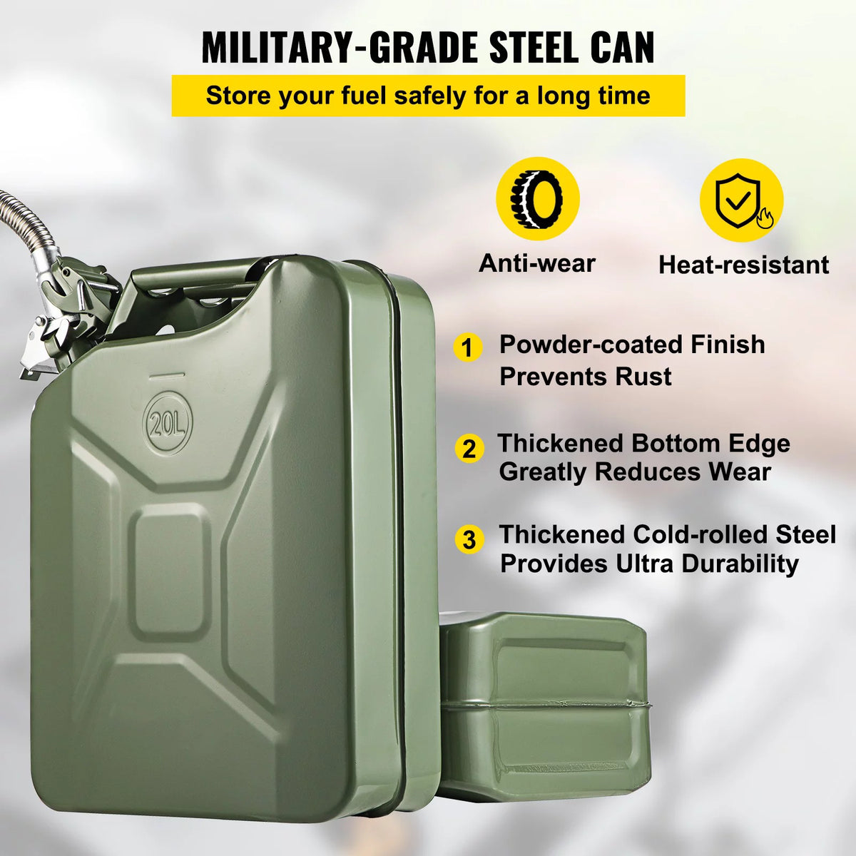 5.3 Gallon Portable Steel Fuel Can with Flexible Spout, 2pcs Green M658119
