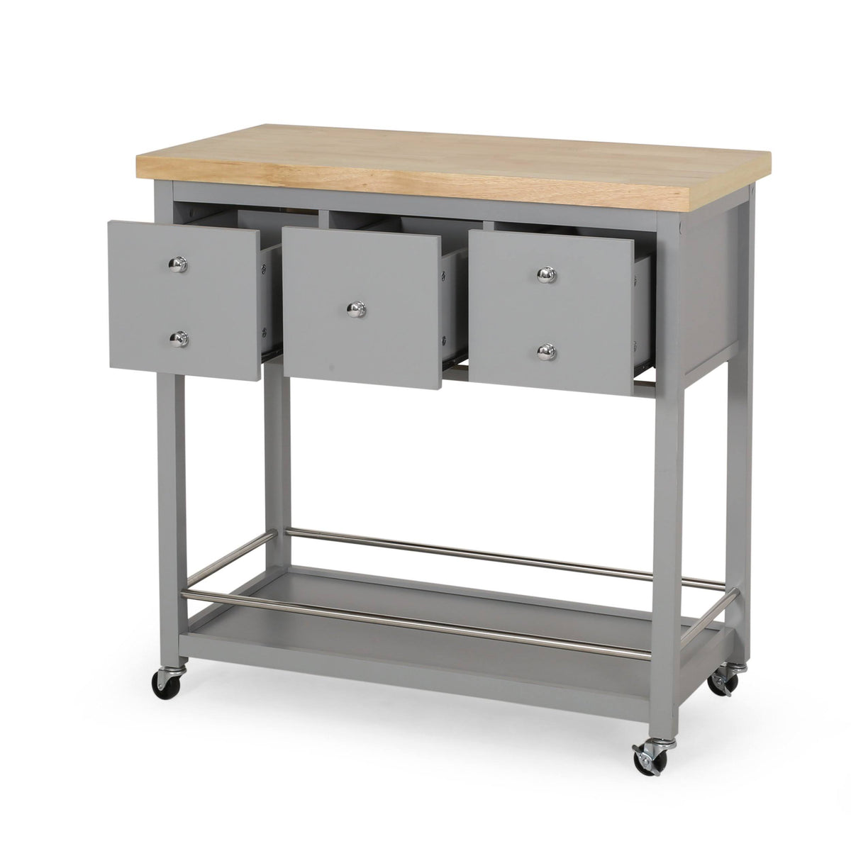 White Natural Kitchen Cart with Wheels N191004