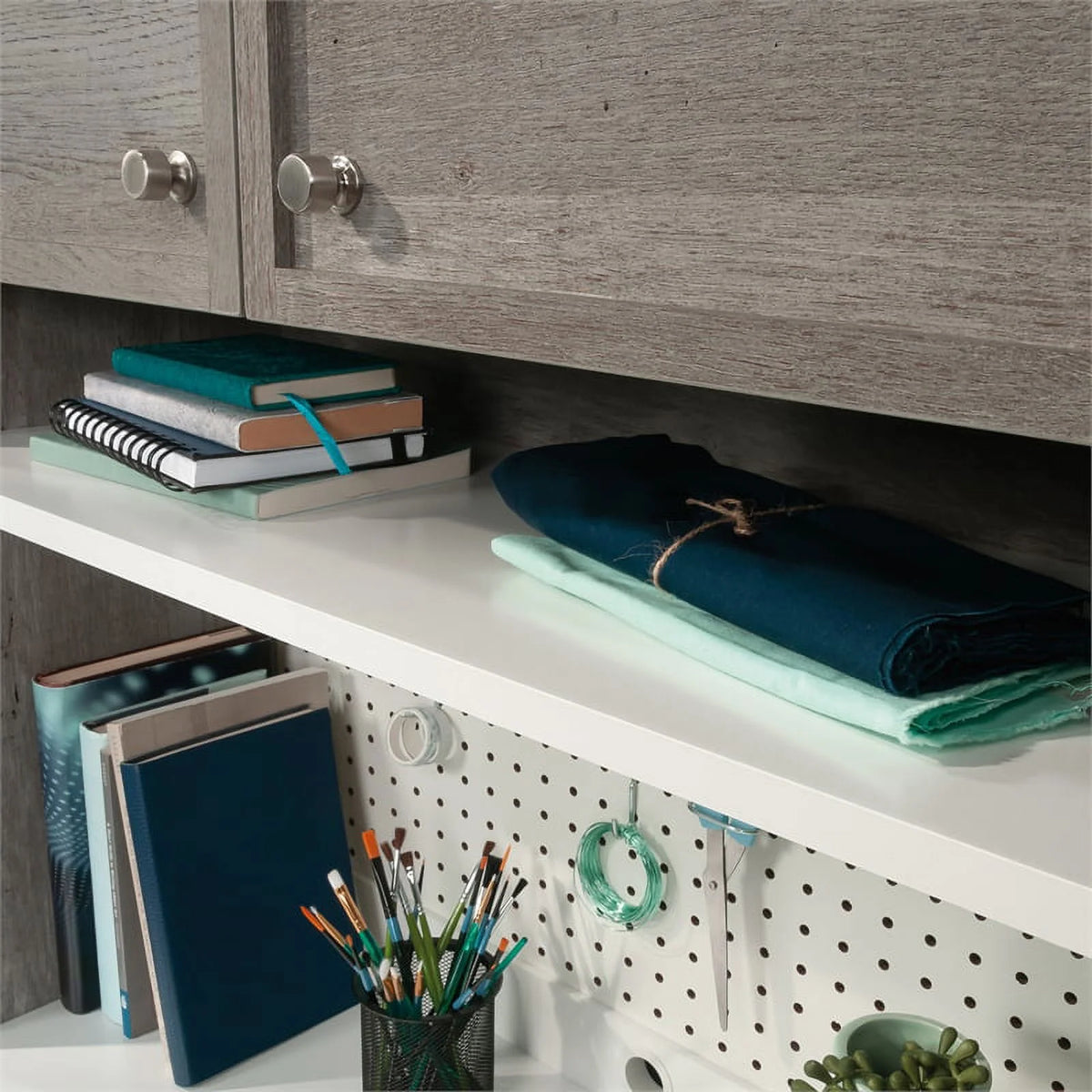 Engineered Wood Storage Hutch in Mystic Oak Finish B640997