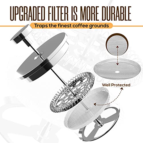 Stainless Steel French Press Coffee Maker 34 Oz with 2 Extra Filters V33699