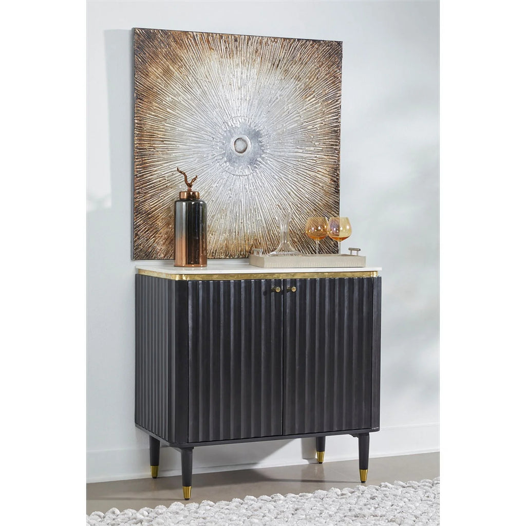 Modern 2-Door Wood Bar Cabinet in Black and Gold W299