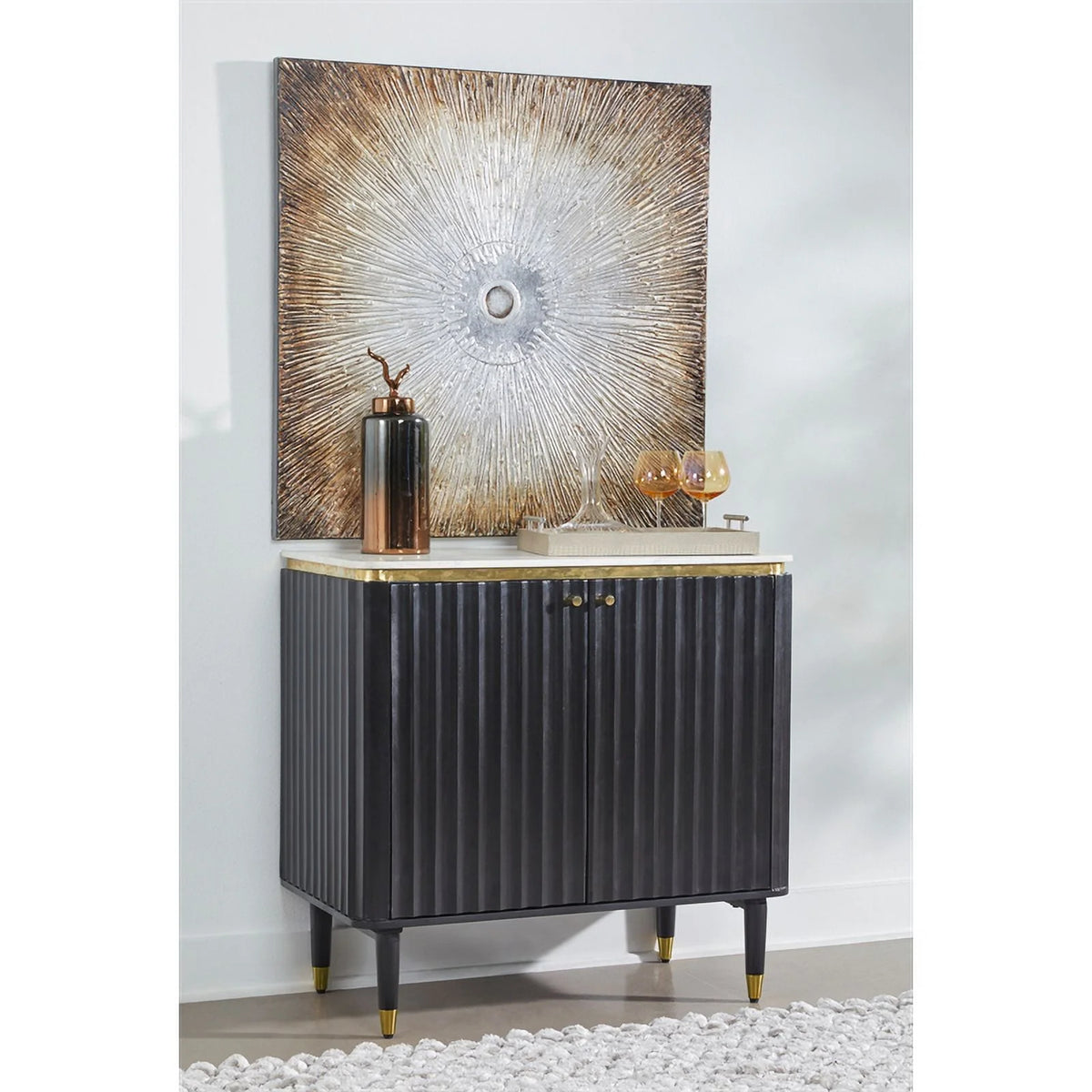 Modern 2-Door Wood Bar Cabinet in Black and Gold W299