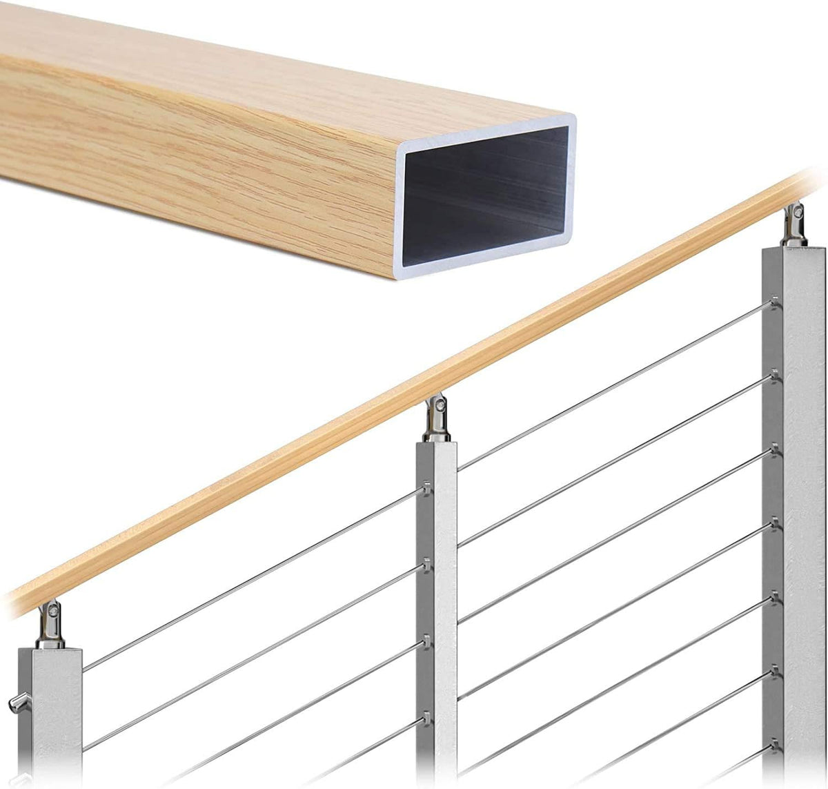 3.3ft Aluminum Cable Railing Handrail with Red Oak Wood Grain Bracket Hardware I510904