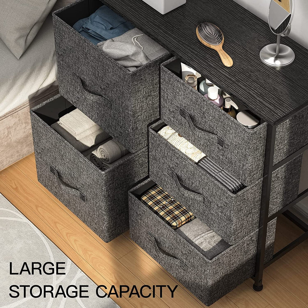 Fabric 5 Drawer Dresser Tower with Wood Top S4059