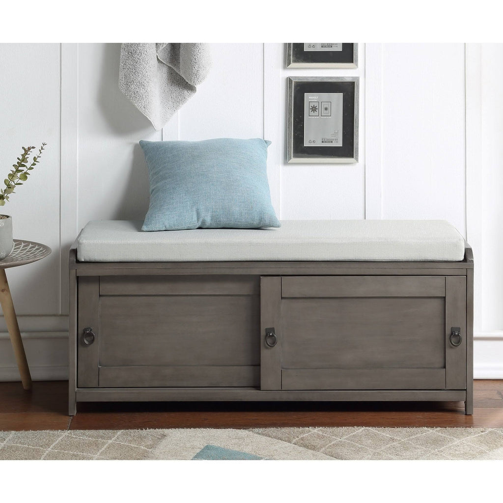 Grey Wood Storage Bench with 2 Cabinets S806