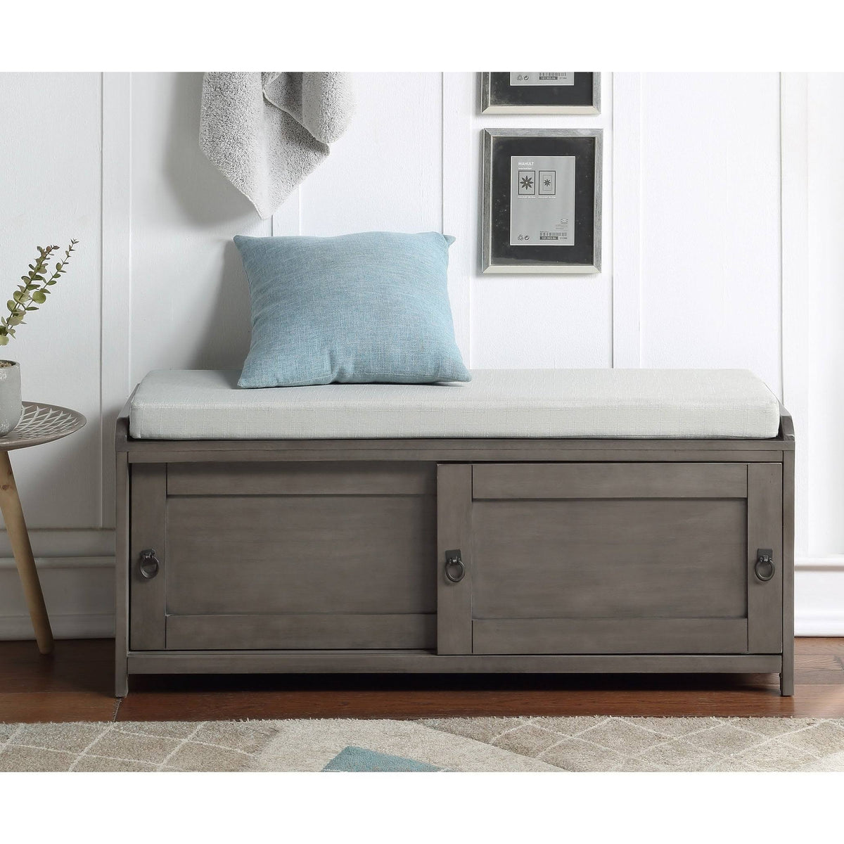 Grey Wood Storage Bench with 2 Cabinets S806