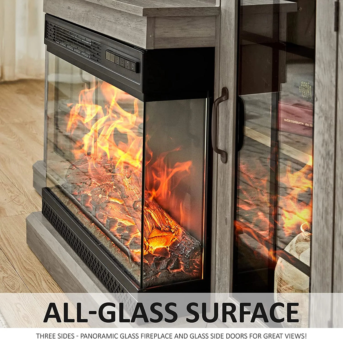 Fireplace TV Stand with Electric Fireplace, Wash Gray W95293