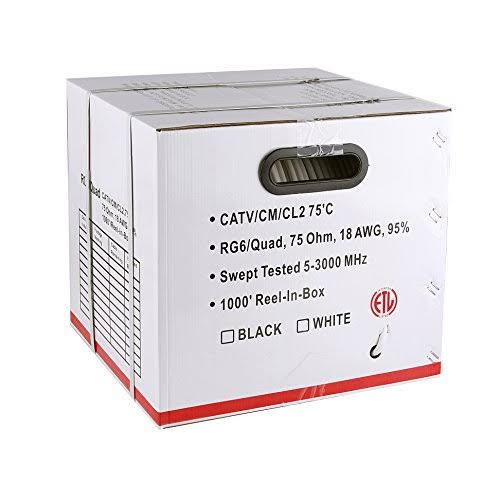 RG6 18AWG Quad Shielded Coaxial Cable, Black, 1000 ft B32584