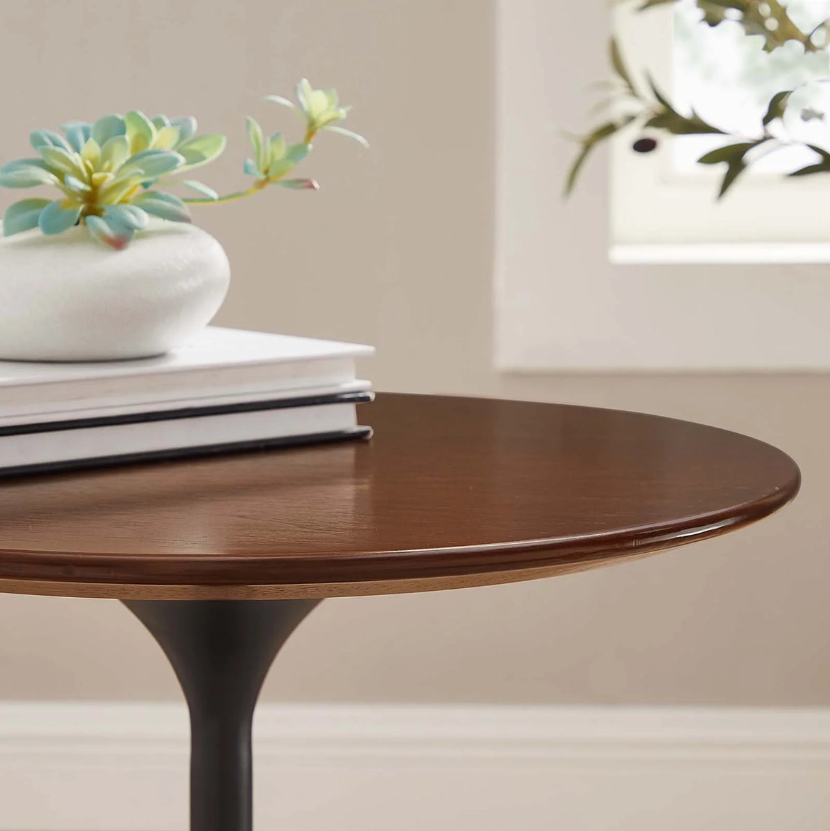 Round Wood Grain Side Table in Black Walnut P36142