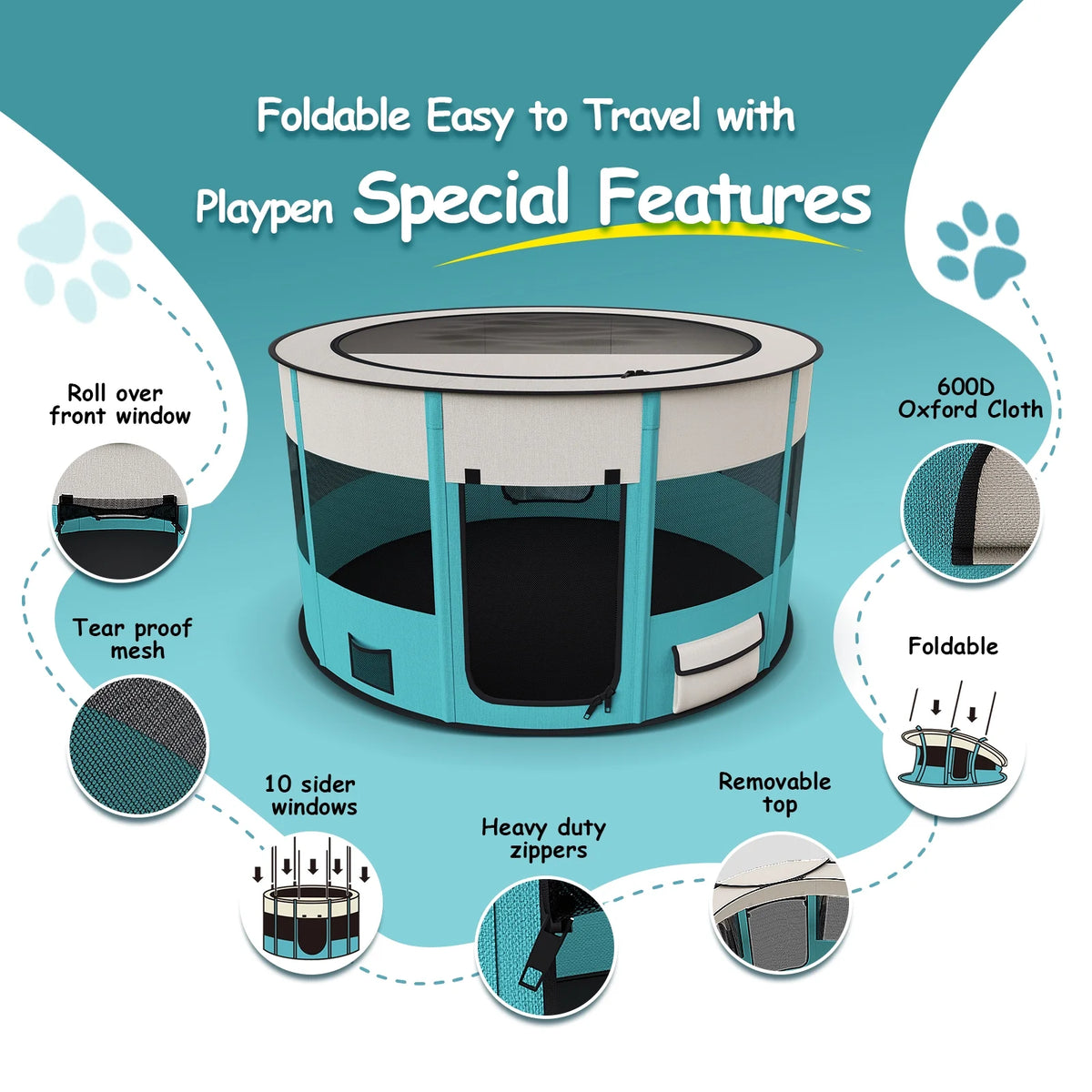 Large Foldable Pet Playpen with Carrying Case Y24265
