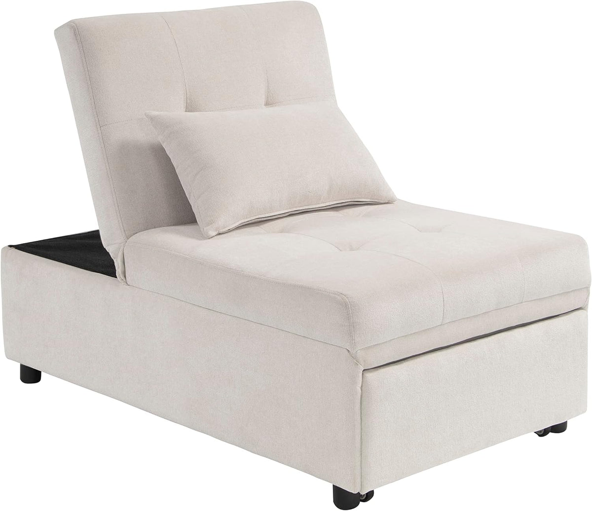 Beige Folding Ottoman Sleeper Sofa Bed M669