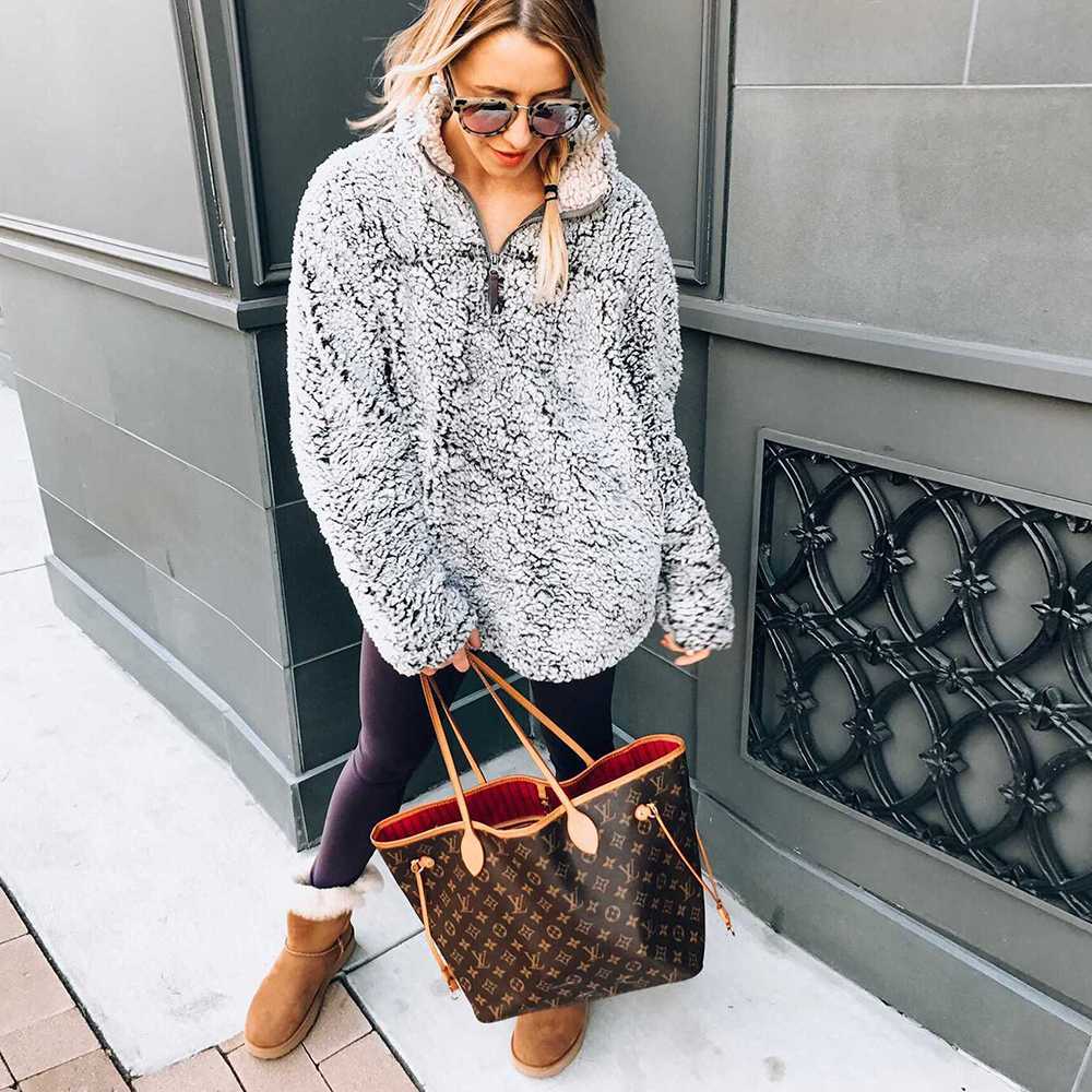 Faux Fur Sherpa Fleece Pullover V8845