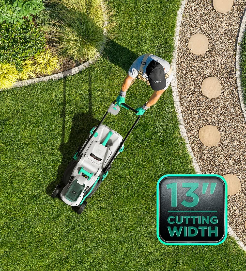 Cordless 13 Inch Lawn Mower with Brushless Motor, 4.0Ah Battery & Charger D1580