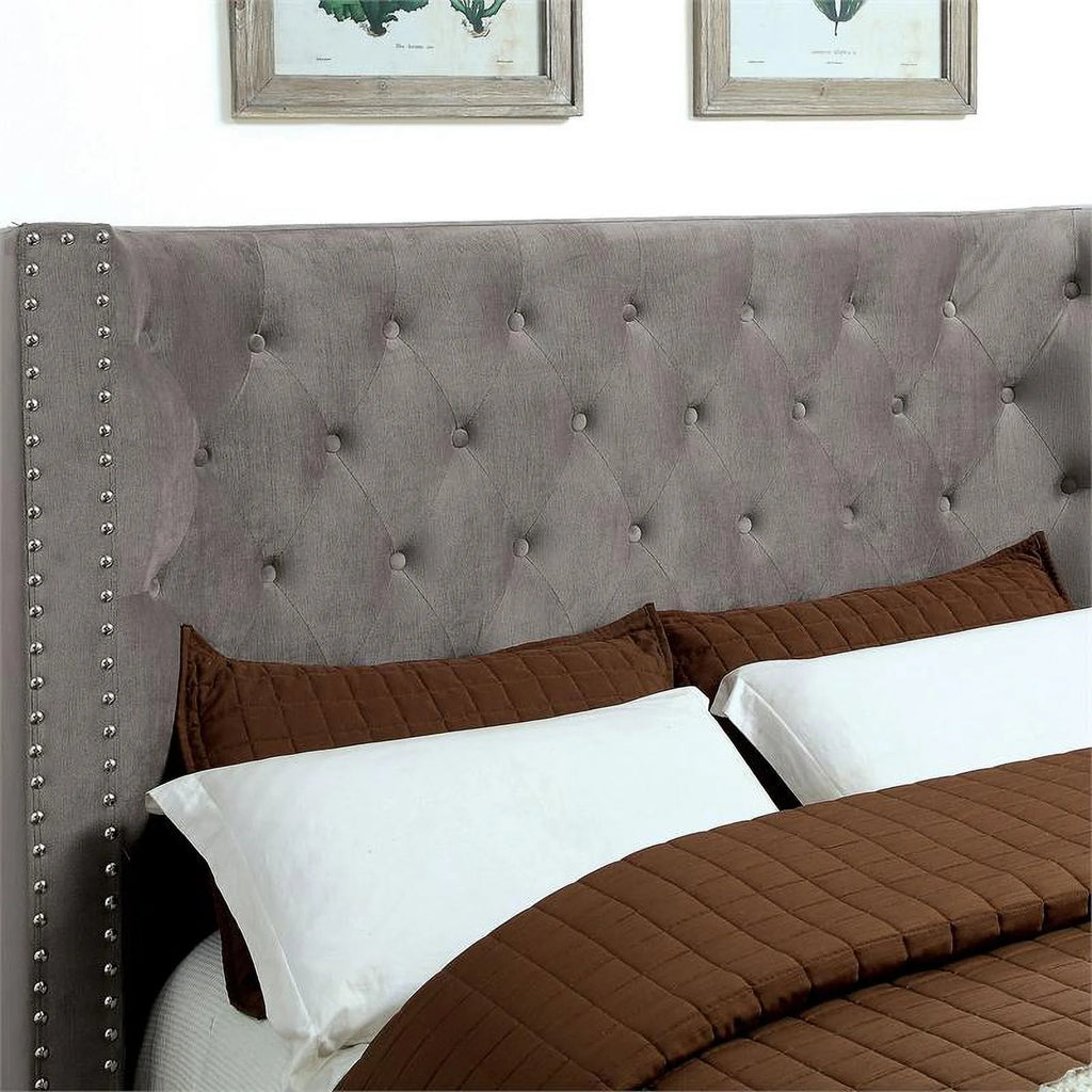 Gray Fabric Wingback California King Bed X201