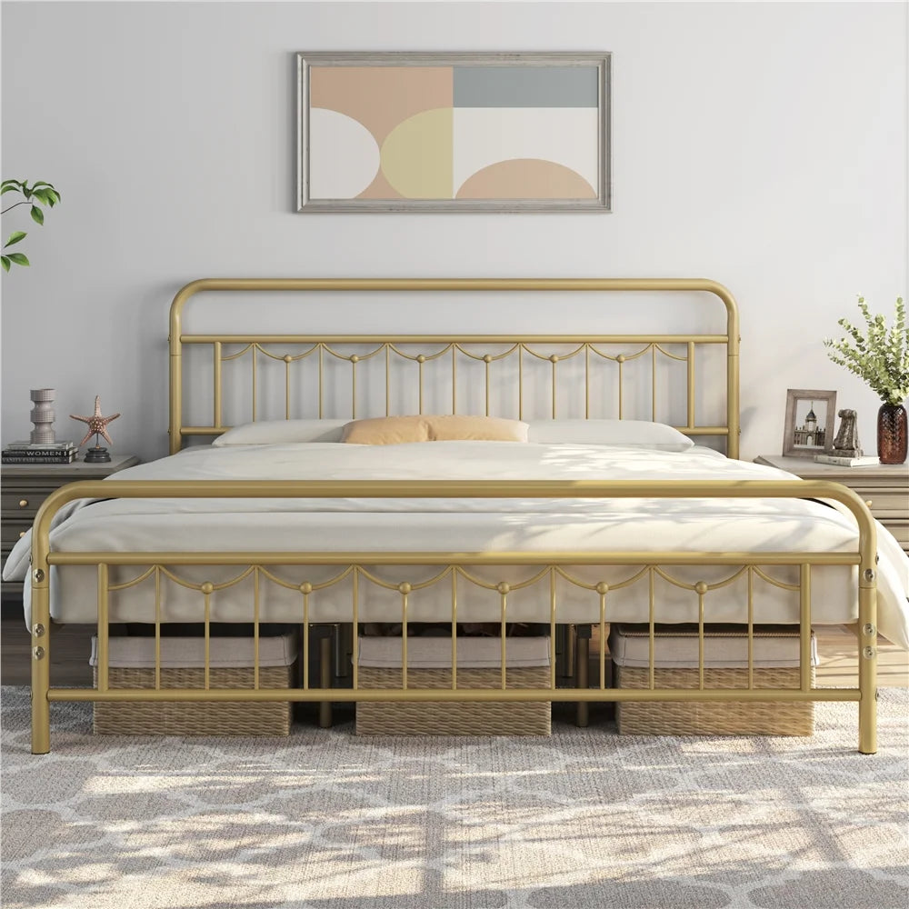 Queen Matte Black Metal Platform Bed Frame with Headboard and Footboard Y4976