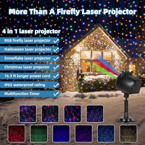 Christmas Laser Projector Lights Outdoor, RGB Laser Light Projector Indoor, IP65 Waterproof, 3 Colors H2639