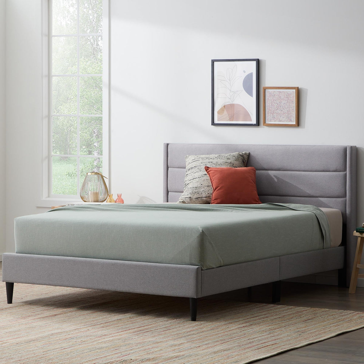 Blue Queen Upholstered Platform Bed R7664