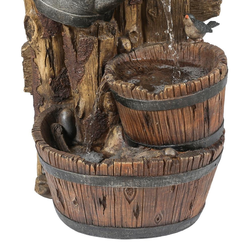 Polyresin Bird House Post and Water Can Patio Fountain D505