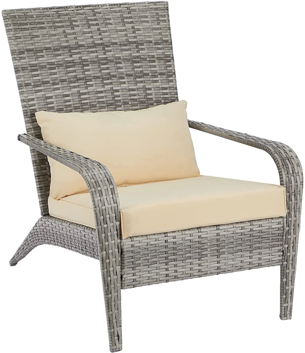 High Back Wicker Outdoor Dining Chairs with Cushion and Pillow in Gray K147078