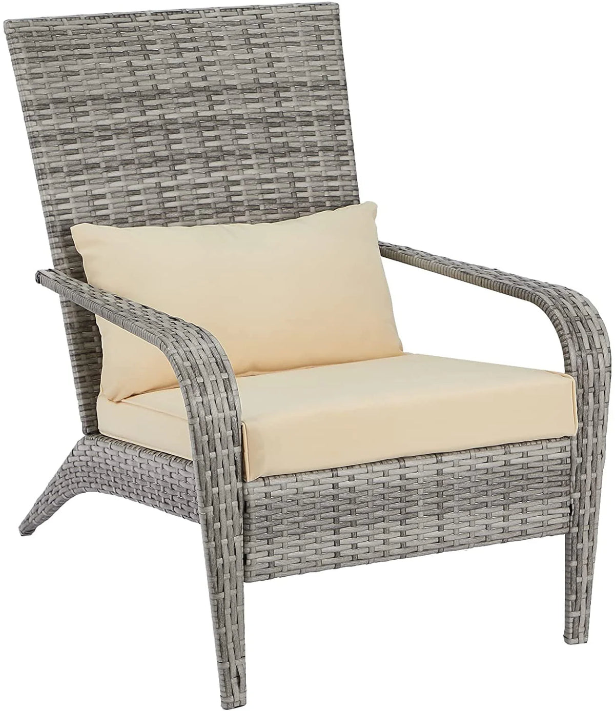 High Back Wicker Outdoor Dining Chairs with Cushion and Pillow in Gray K147078