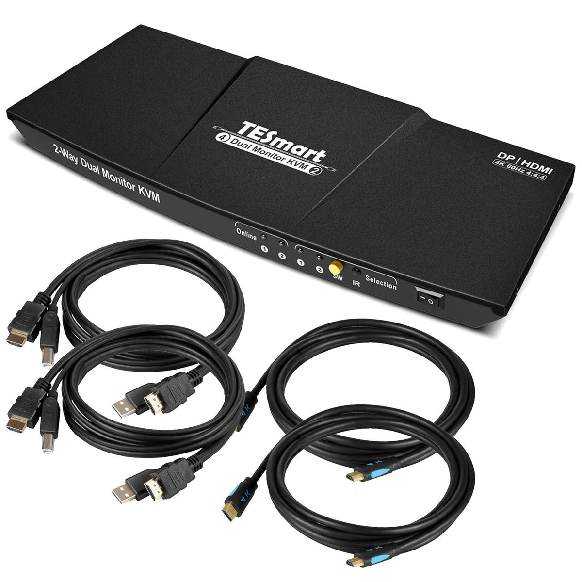 Dual Monitor 2 Inputs 4K@60Hz 2x2 DP KVM Switcher with 2 Pcs 5ft KVM Cables and DP Cables W778828