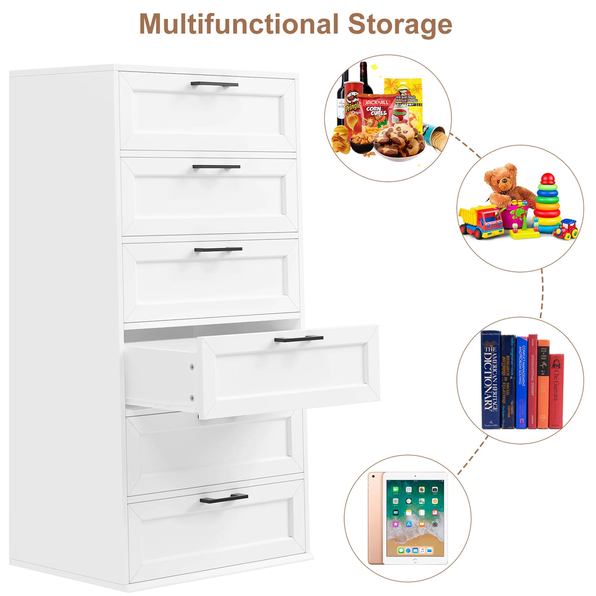 White 6 Drawer Tall Dresser W2734