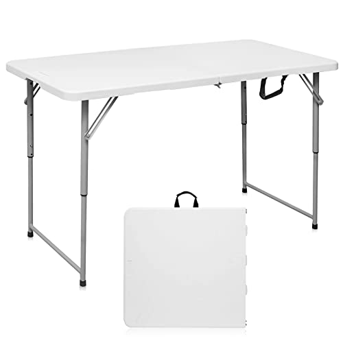 4 Foot Heavy Duty Plastic Folding Table with Carrying Handle I337