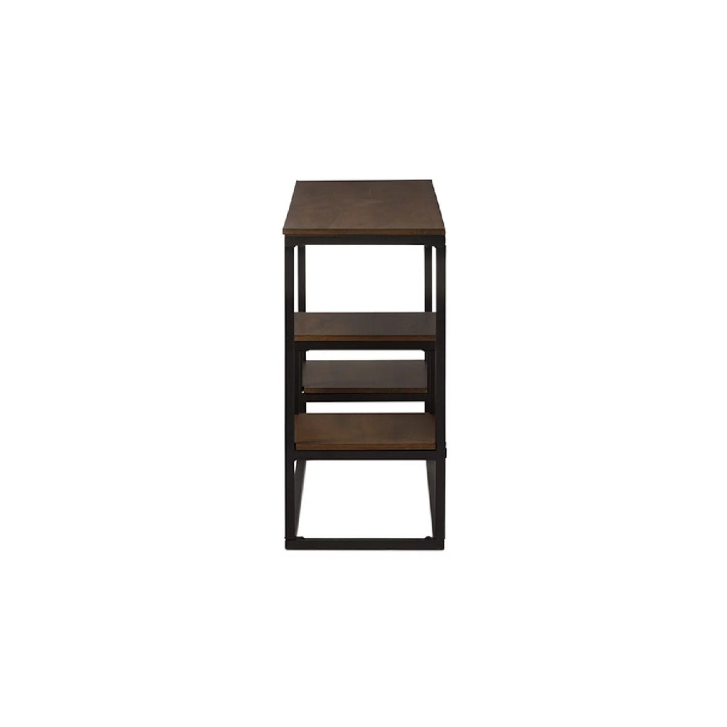 Antique Black Metal Distressed Wood Console Table Y817554