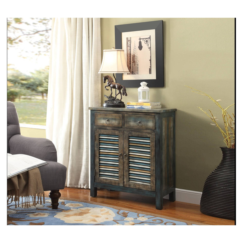 Oak Brown Teal Console Table A342771