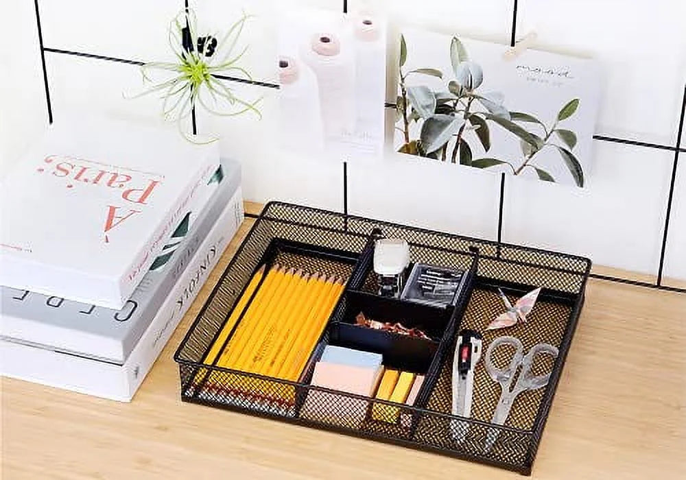 Mesh 3 Slot Desk Drawer Organizer with Adjustable Dividers Y21919