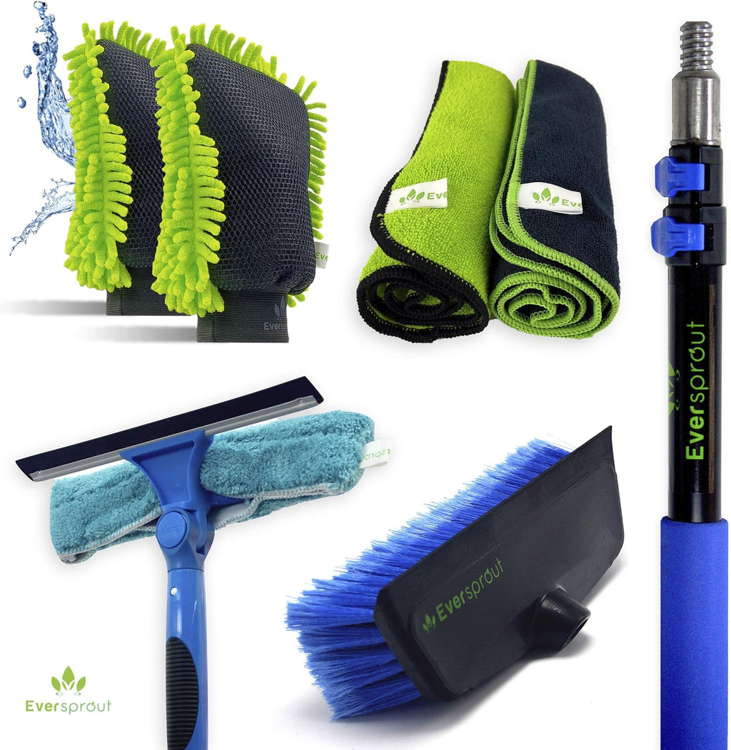 7-to-25 Foot Car Wash Kit with Extension Pole, Scrub Brush, Squeegee, Carwash Mitts, Microfiber Towels L769