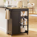Black Kitchen Island Cart with Drawer and 3 Open Storage Shelves I7052
