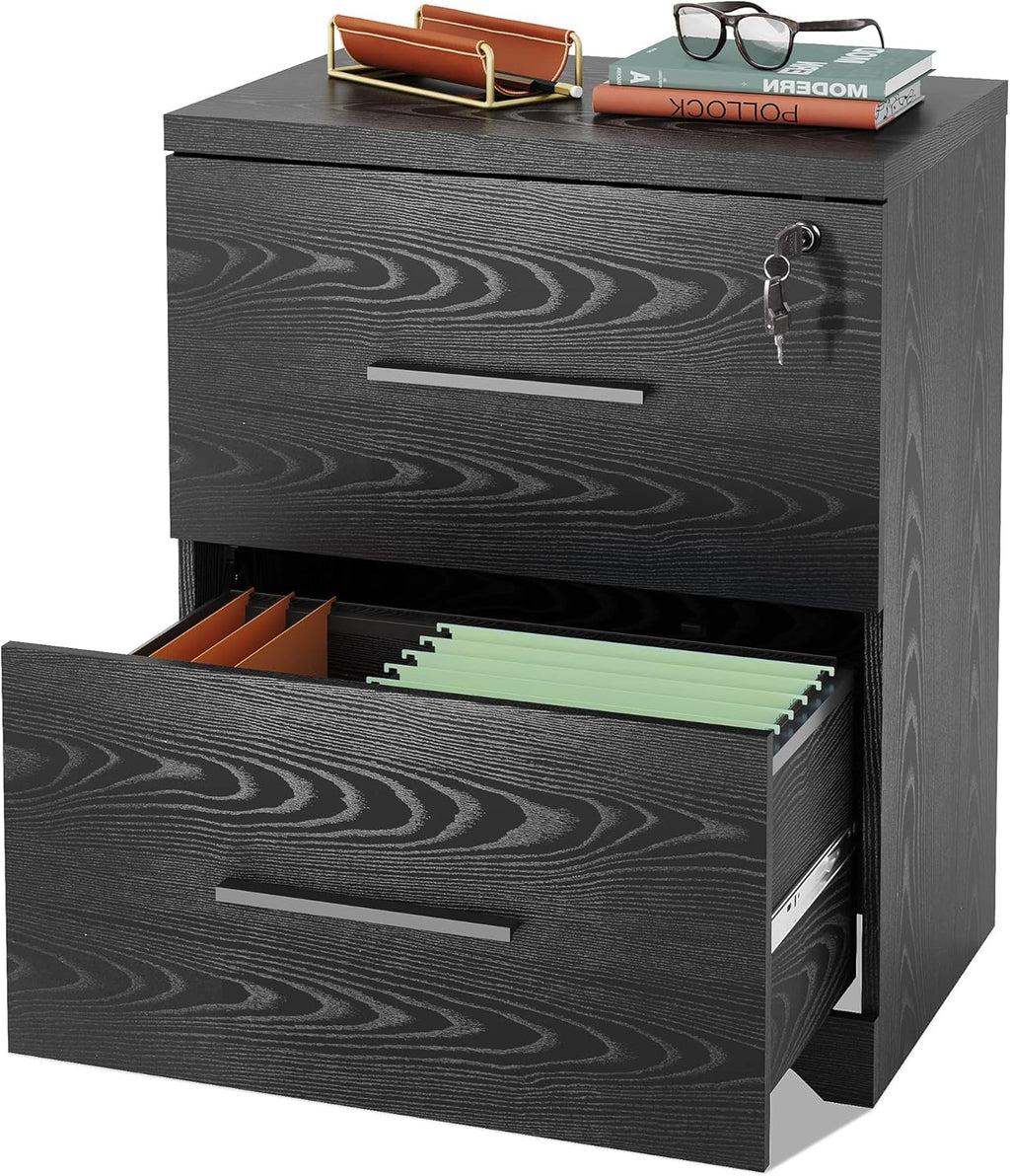 Black 2-Drawer Wood Lateral File Cabinet with Lock A1325