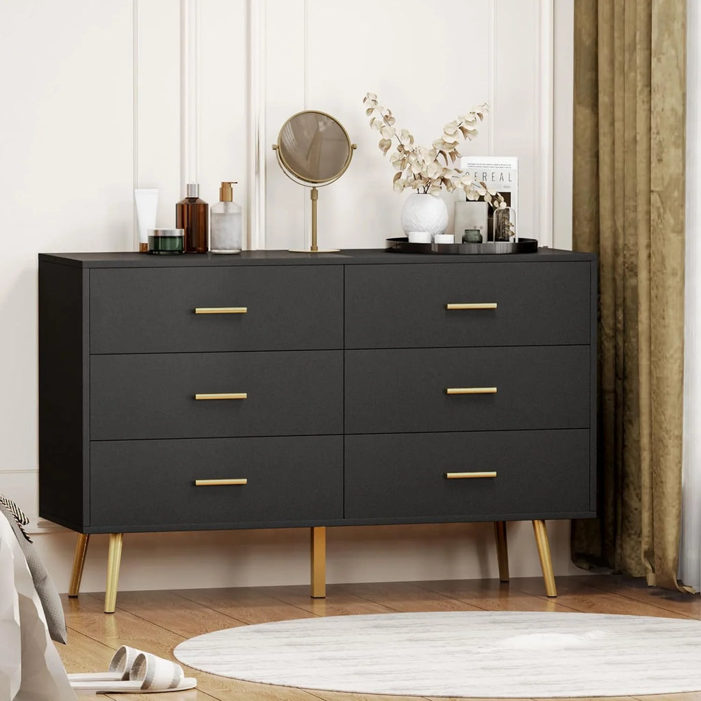 Black 6 Drawer Wood Dresser J957