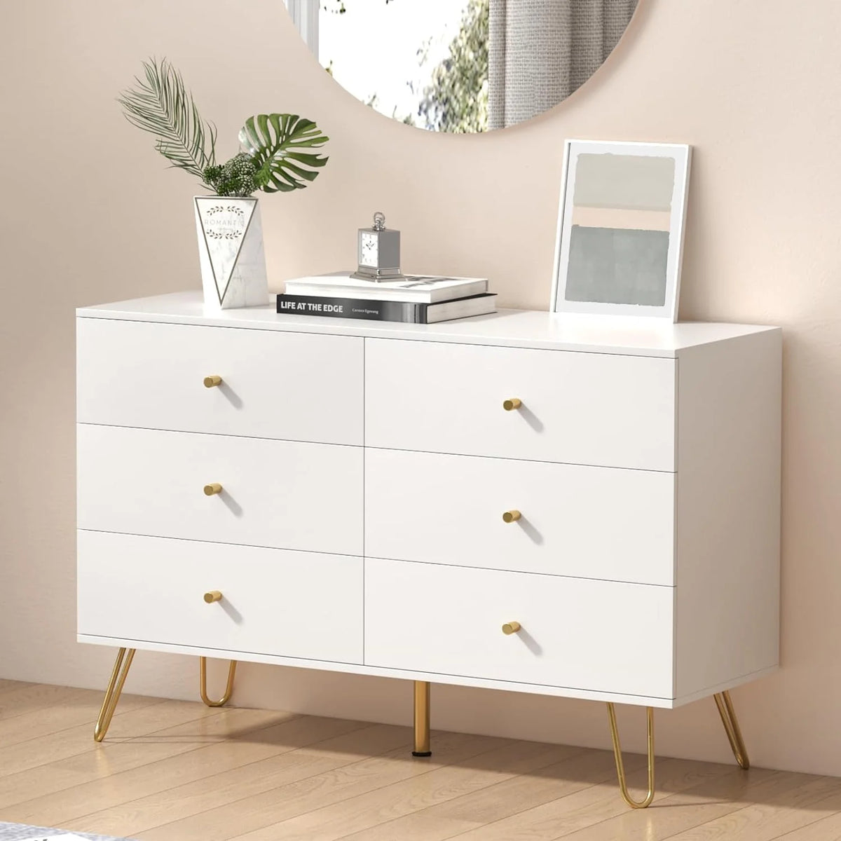 Black 6 Drawer Wood Dresser J957
