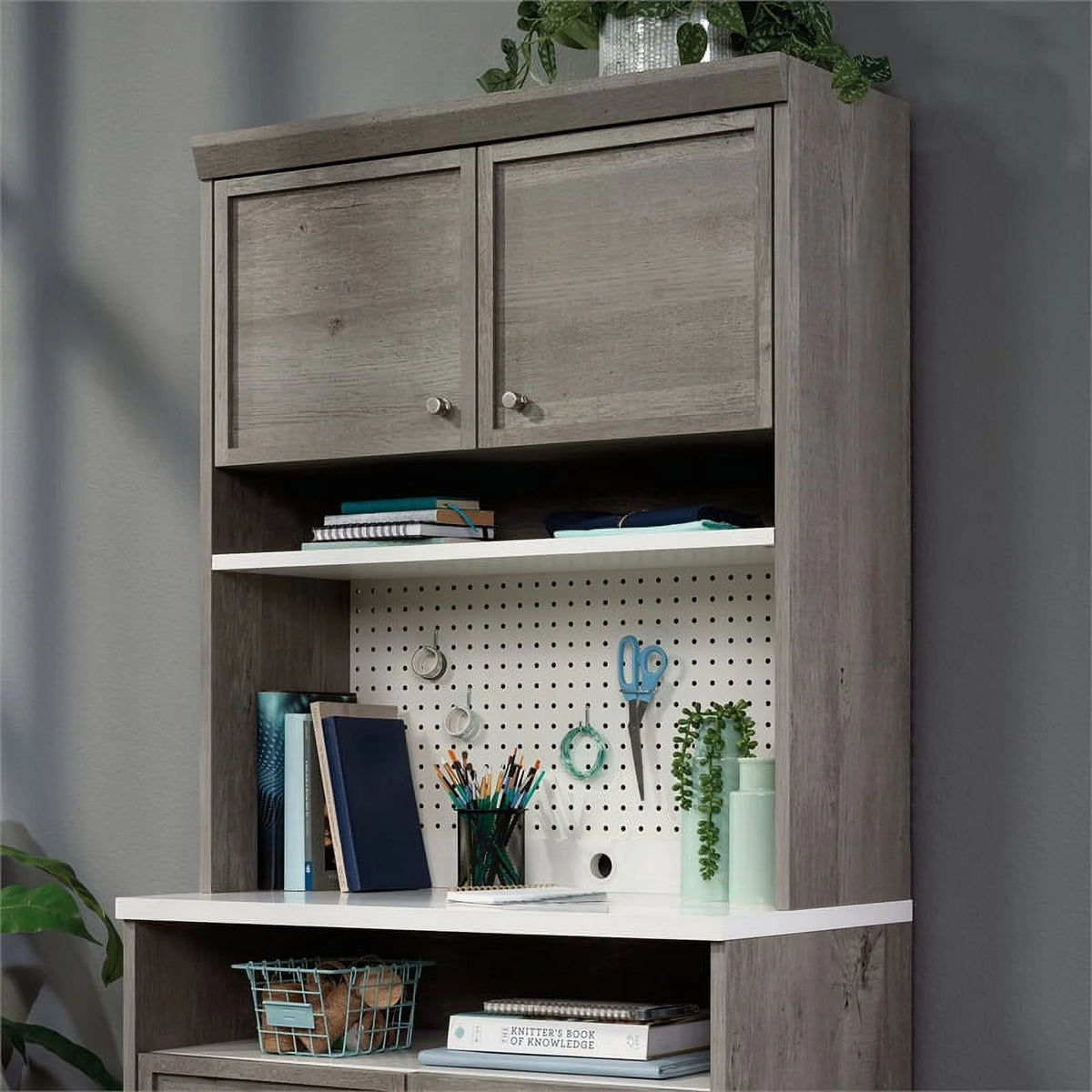 Engineered Wood Storage Hutch in Mystic Oak Finish B640997