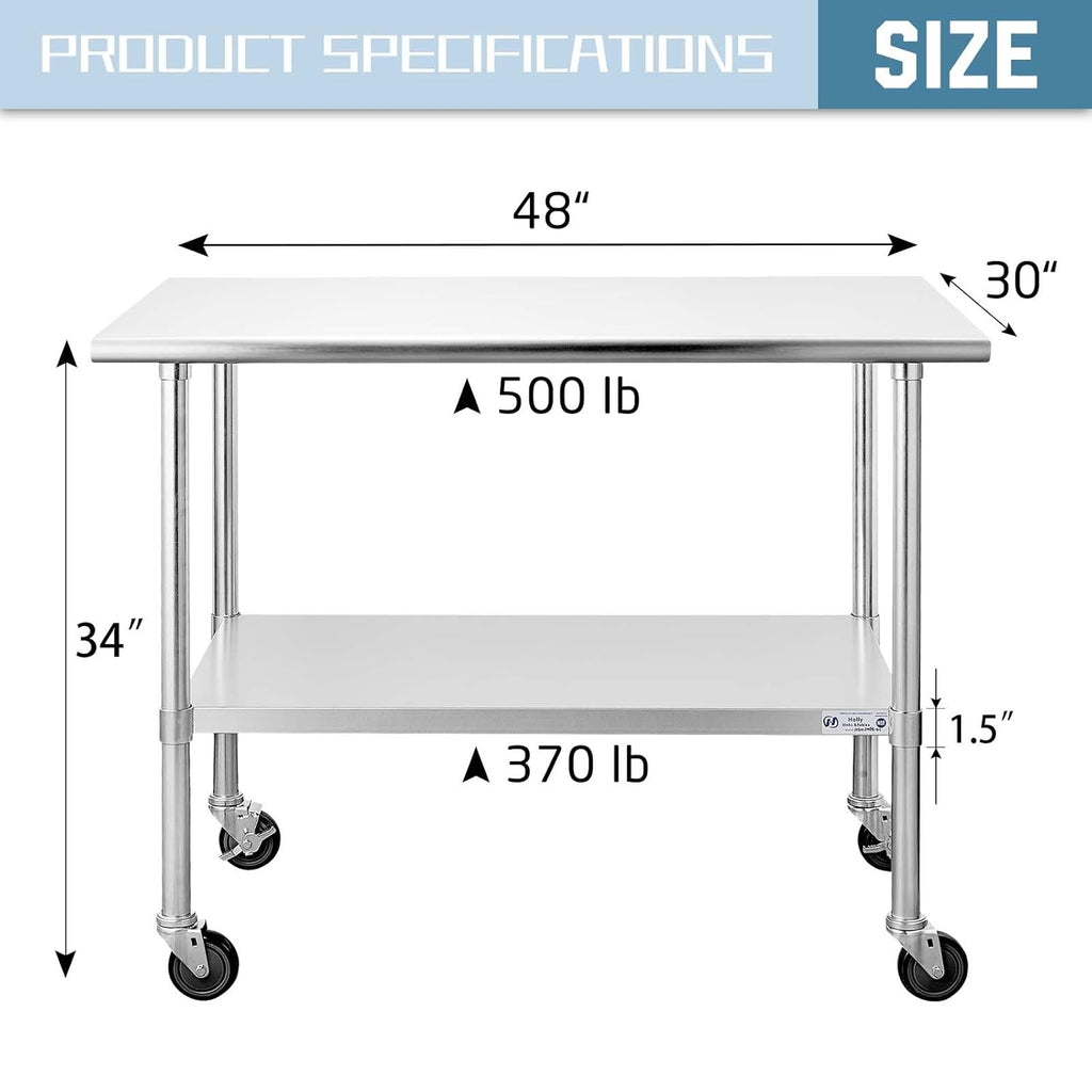 Stainless Steel Table 24 x 48 Inches with Caster Wheels and Undershelf W86221