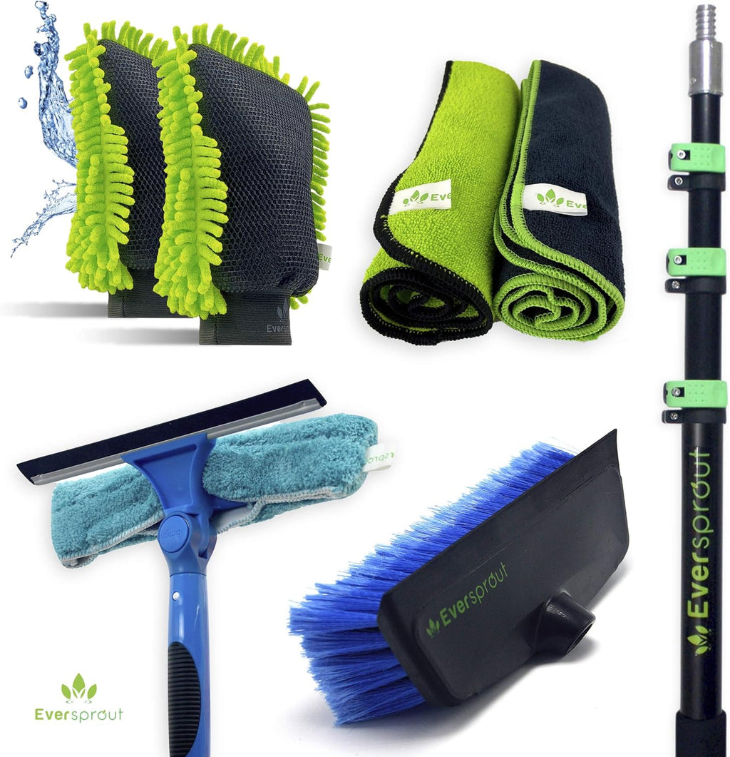 7-to-25 Foot Car Wash Kit with Extension Pole, Scrub Brush, Squeegee, Carwash Mitts, Microfiber Towels L769