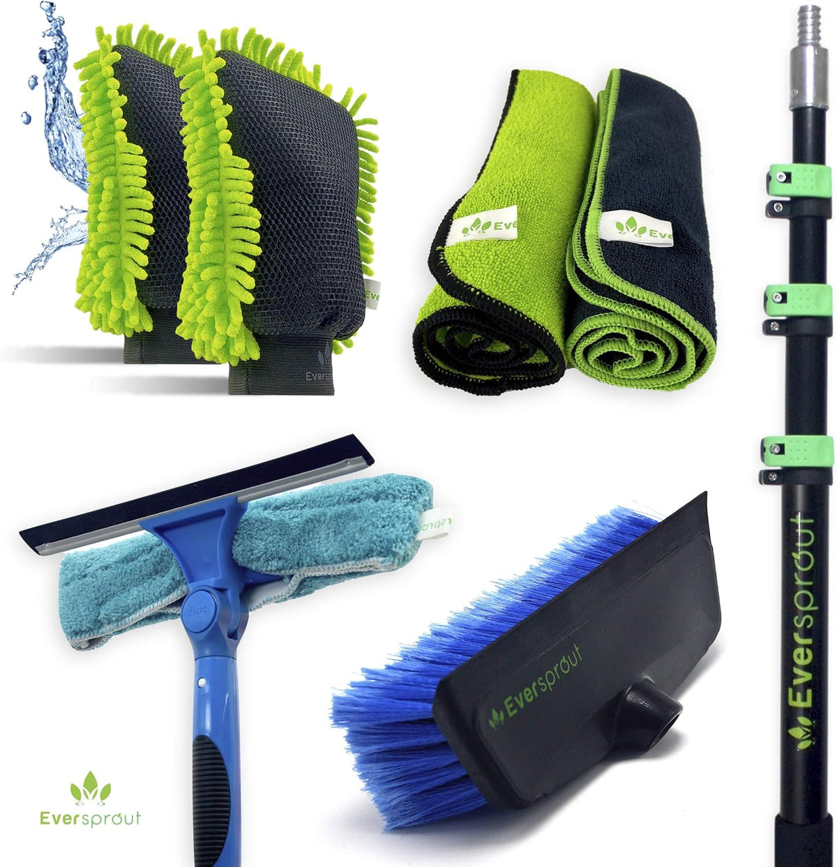 7-to-25 Foot Car Wash Kit with Extension Pole, Scrub Brush, Squeegee, Carwash Mitts, Microfiber Towels L769