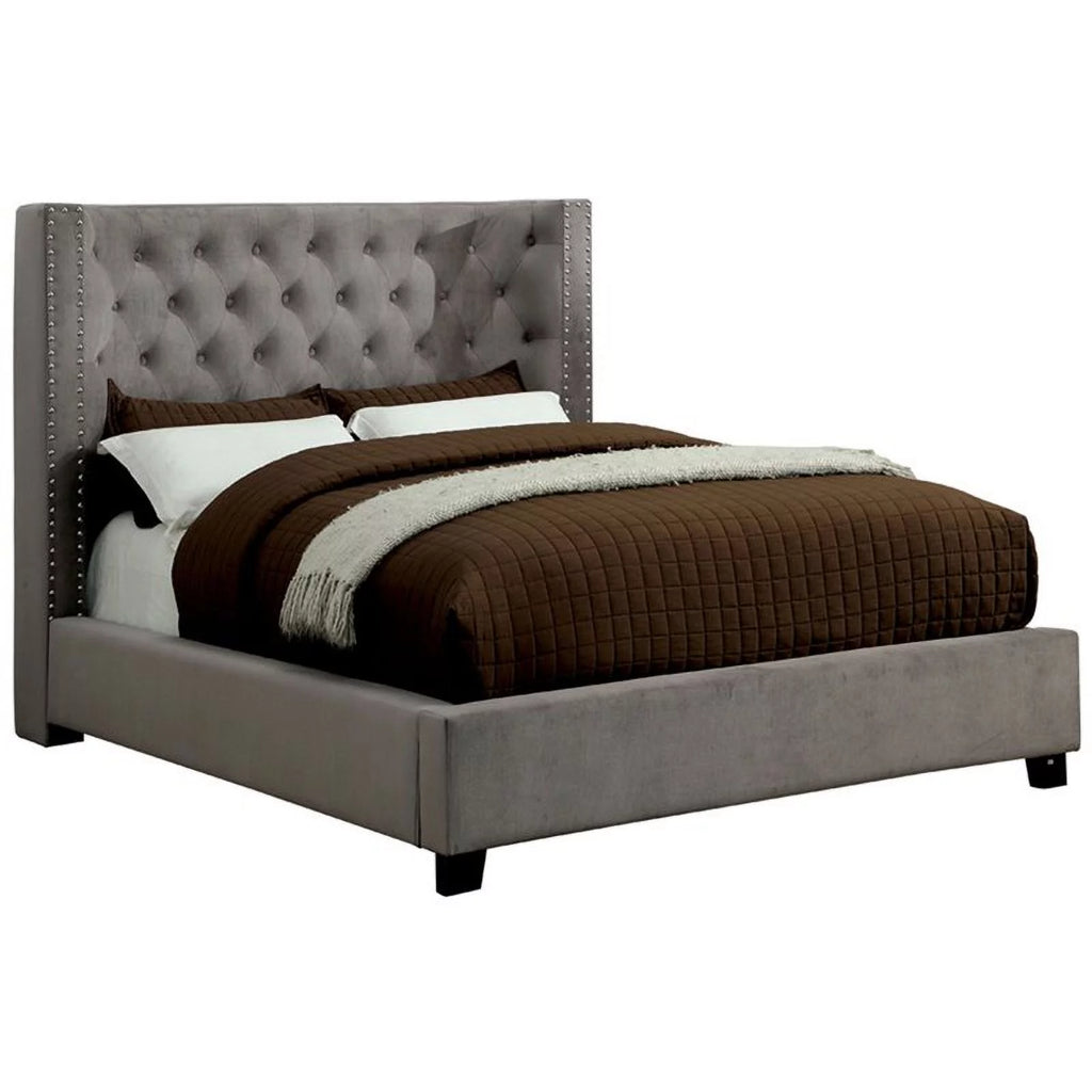 Gray Fabric Wingback California King Bed X201