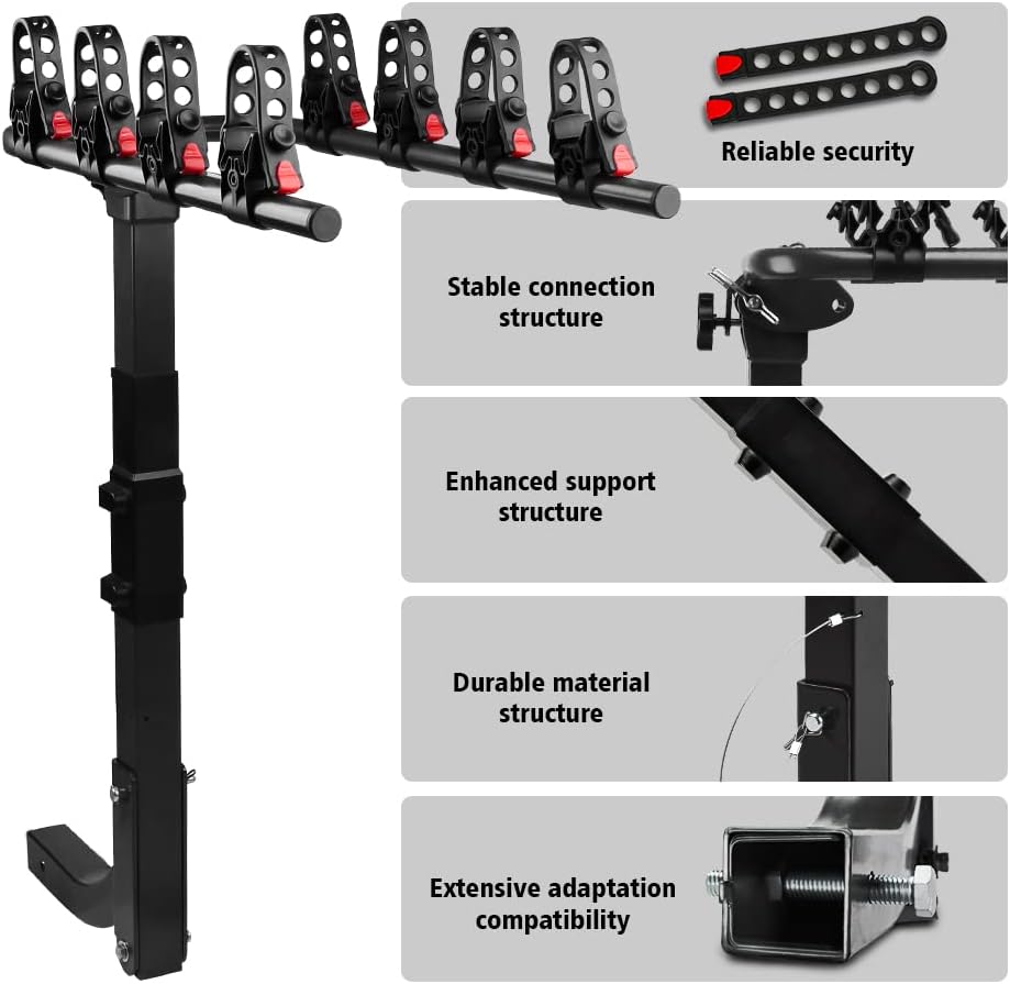 4 Bike Rack, Double Foldable Rack, 2 Hitch Receiver H16738