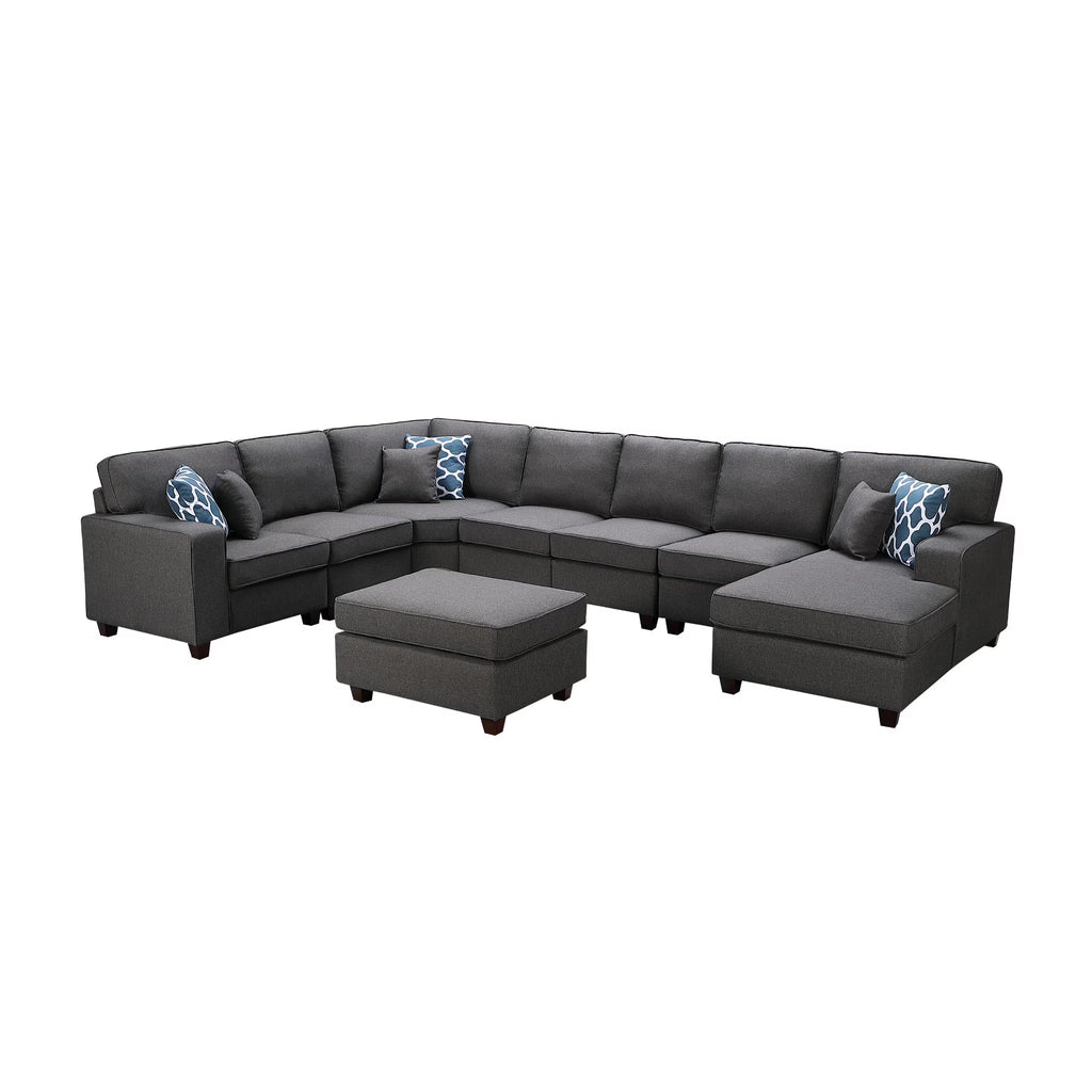 Dark Gray Linen Modular Sectional Sofa Chaise and Ottoman J148457