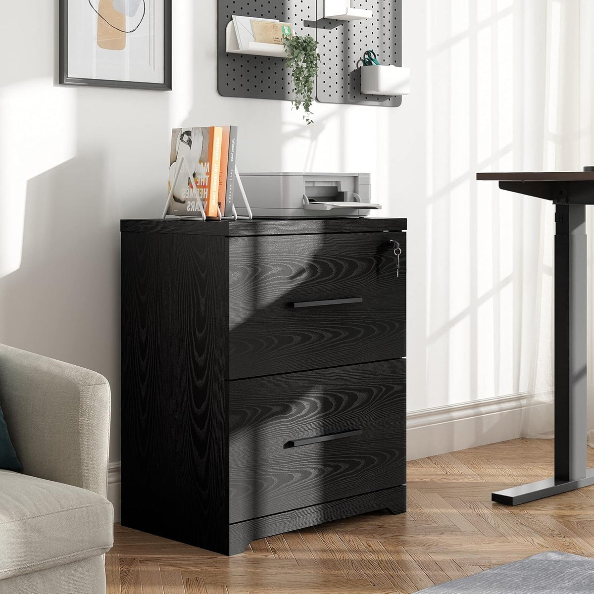 Black 2-Drawer Wood Lateral File Cabinet with Lock A1325