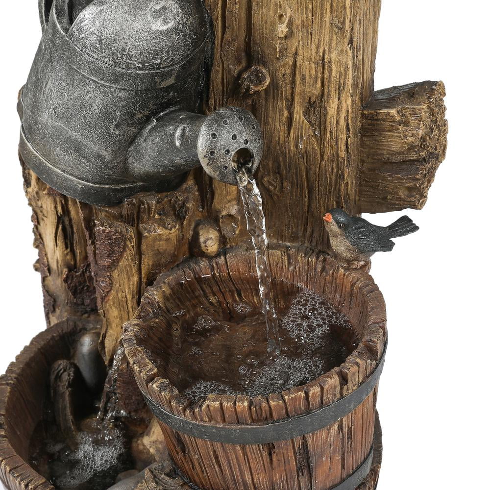 Polyresin Bird House Post and Water Can Patio Fountain D505