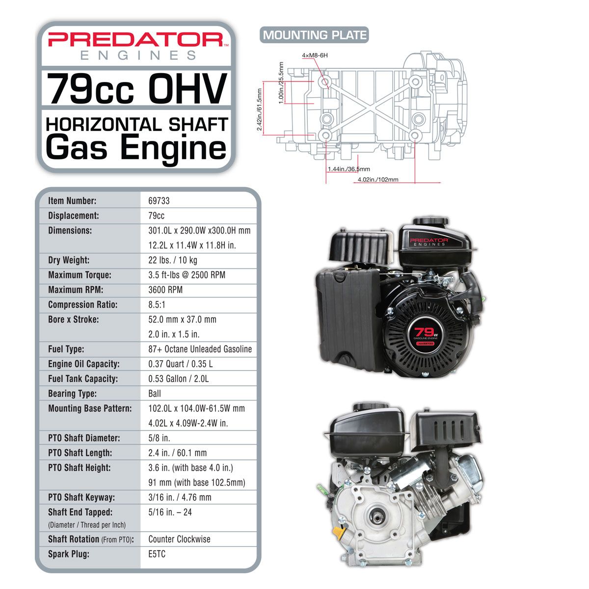 79cc OHV Horizontal-Shaft Gas Engine R39689