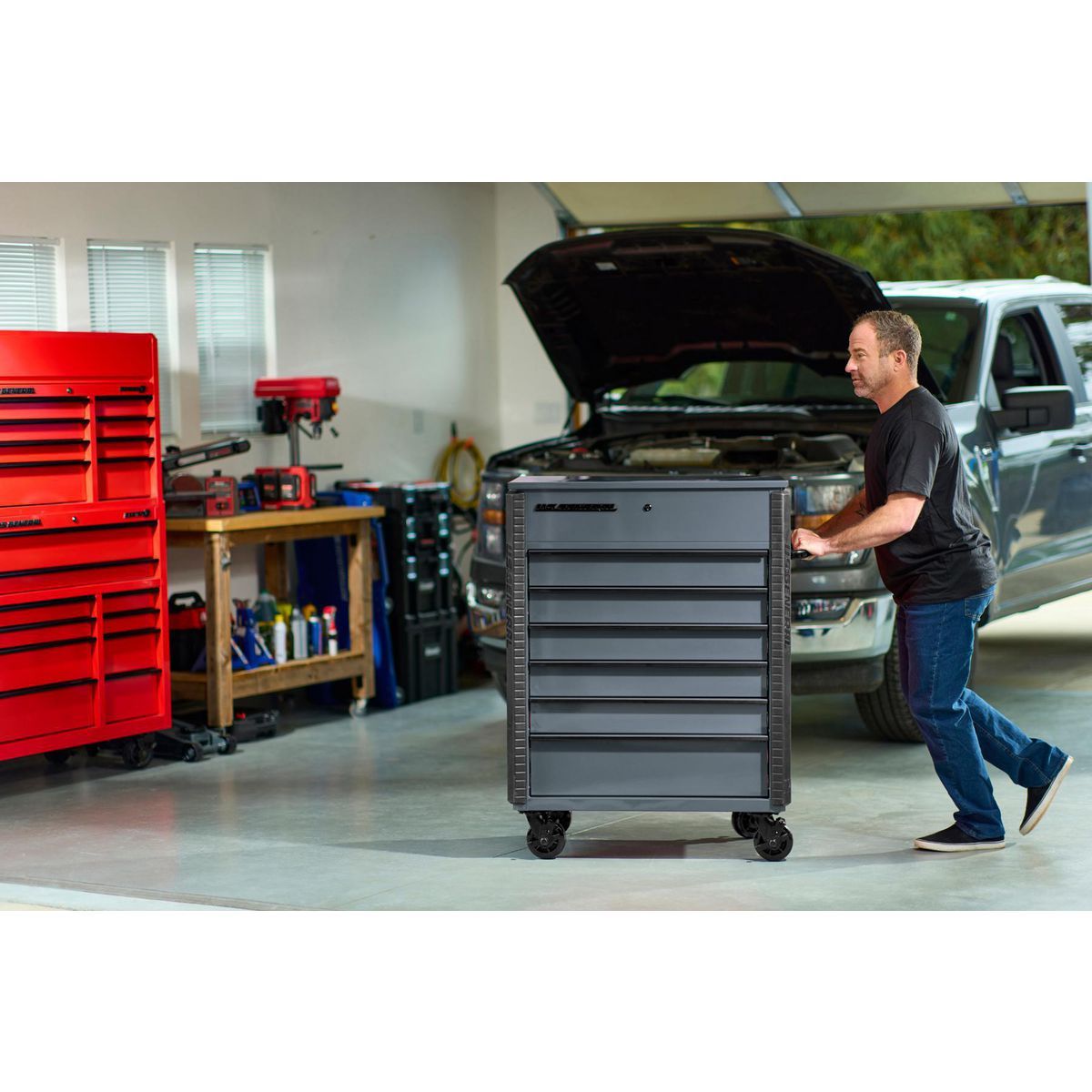 34 in. x 23 in. 6-Drawer Slate Gray Service Cart N847