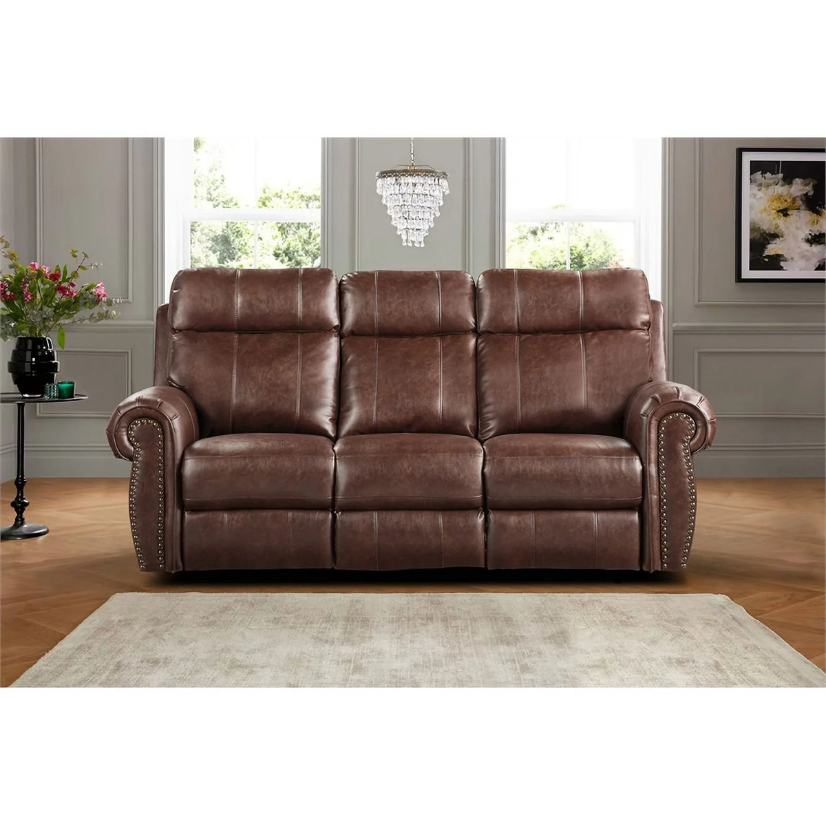 Brown Microfiber Power Reclining Sofa Q23663