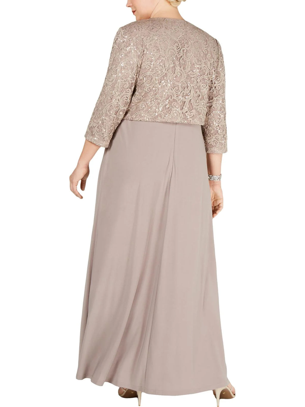 Beige Sequined Sleeveless Square Neck Full-Length Fit + Flare Dress A66456