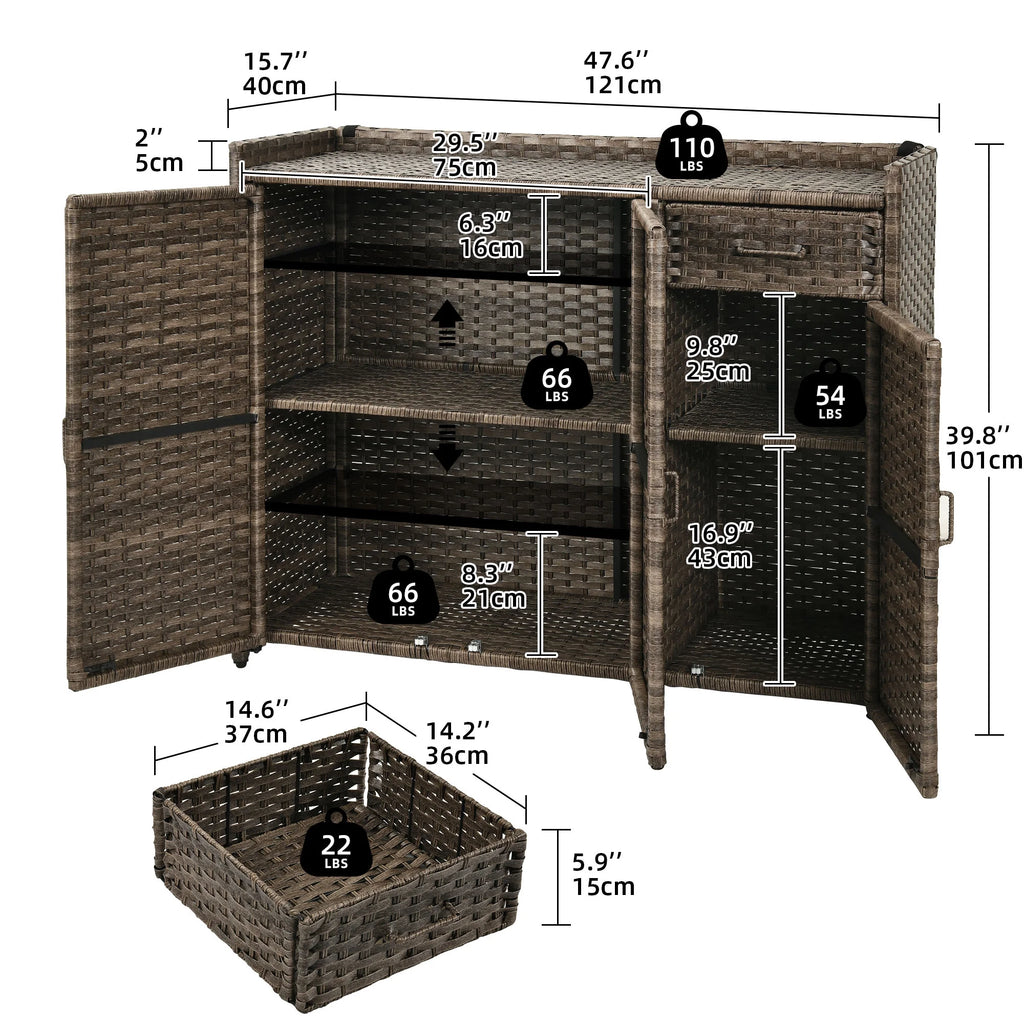 Brown Rattan Wicker Storage Cabinet with 2 Doors M10514