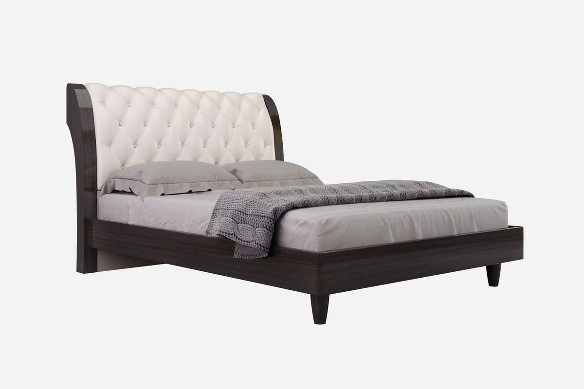 Wenge Beige Gloss Finish Tufted King Bedroom Set 5Pcs F225069